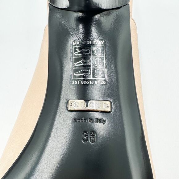 Gucci GG Neutral Leather Mules Heels Square Toe Sandals Size 38, 8 - Picture 11 of 15